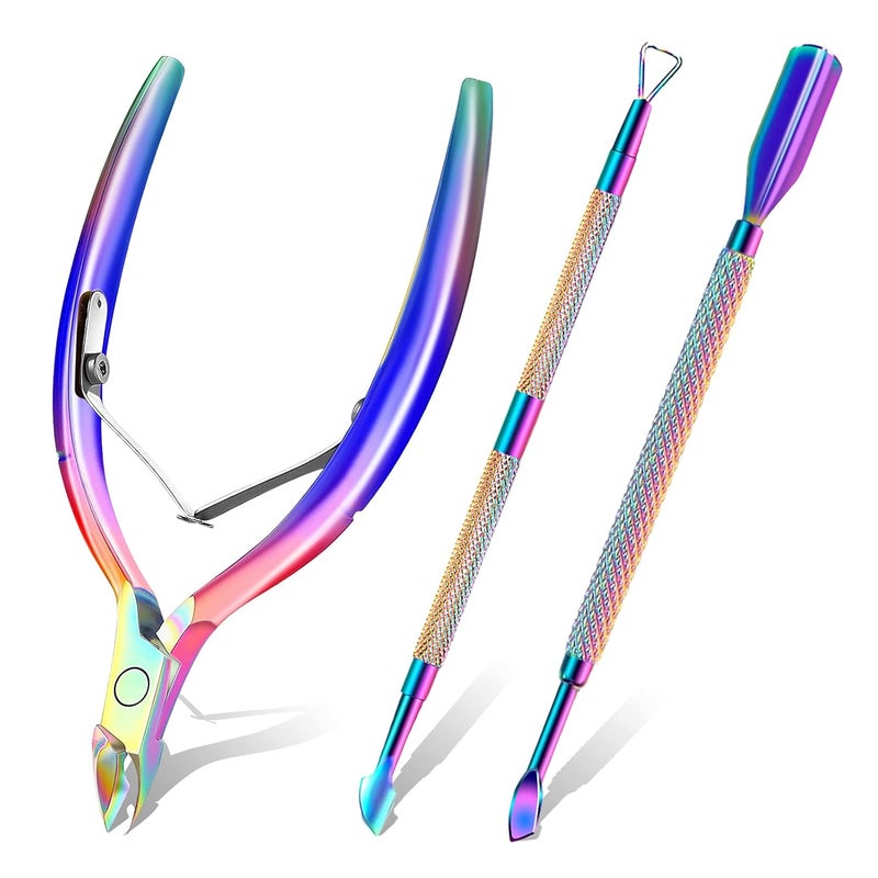 DecuT Cuticle Trimmer with Cuticle Pusher and Scissors, Cuticle Remover Professional Durable Pedicure Manicure Tools, Stainless Steel Cuticle Nipper Cutter Clipper for Fingernails and Toenails (Colored) - Image 1